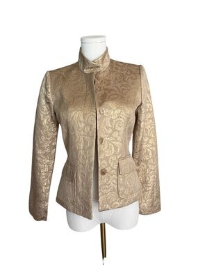Arden B Gold Metallic Floral Brocade Jacket Mandarin Collar Blazer Size S